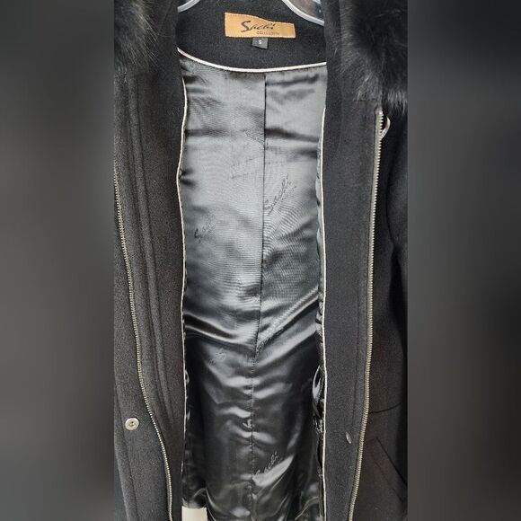 Sachi Collection women's lambs wool coat with fur trimmed hood size small - Picture 4 of 10